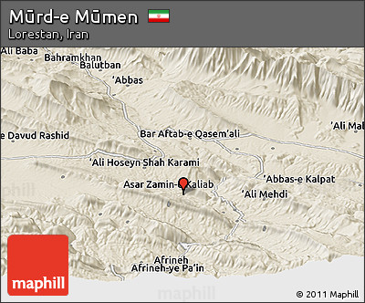 Shaded Relief Panoramic Map of Mūrd-e Mūmen