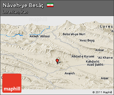Shaded Relief Panoramic Map of Nāveh-ye Besāţ