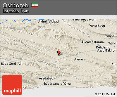 Shaded Relief Panoramic Map of Oshtoreh