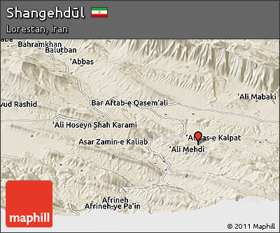 Shaded Relief Panoramic Map of Shangehdūl