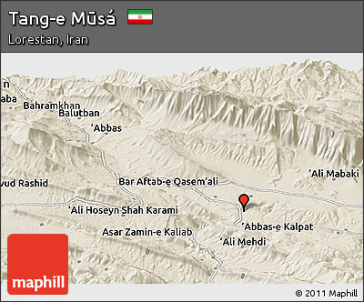 Shaded Relief Panoramic Map of Tang-e Mūsá