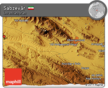 Physical 3D Map of Sabzevār