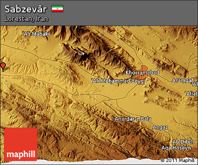 Physical 3D Map of Sabzevār