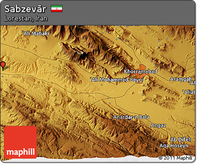 Physical 3D Map of Sabzevār