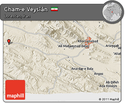 Shaded Relief 3D Map of Cham-e Veysīān