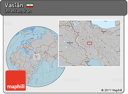 Gray Location Map of Vasīān, hill shading