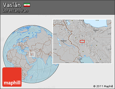 Gray Location Map of Vasīān, hill shading