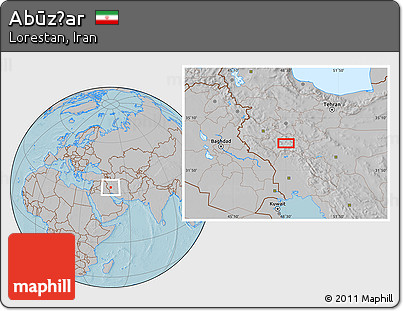 Gray Location Map of Abūz̄ar, hill shading