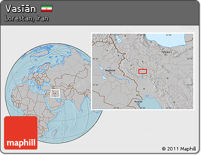 Gray Location Map of Vasīān, hill shading