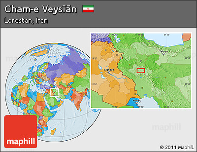 Political Location Map of Cham-e Veysīān