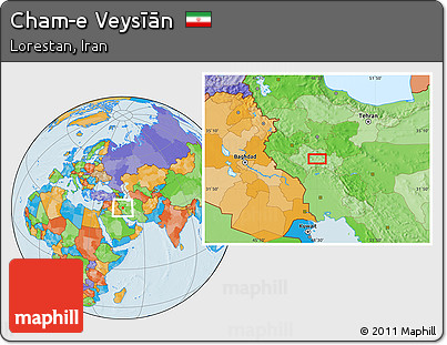 Political Location Map of Cham-e Veysīān