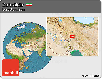 Satellite Location Map of Zahrākār