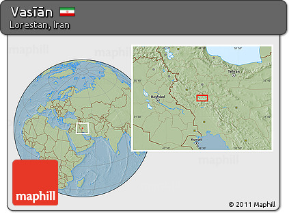 Savanna Style Location Map of Vasīān, hill shading