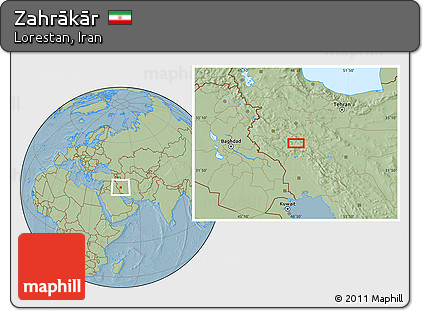 Savanna Style Location Map of Zahrākār, hill shading