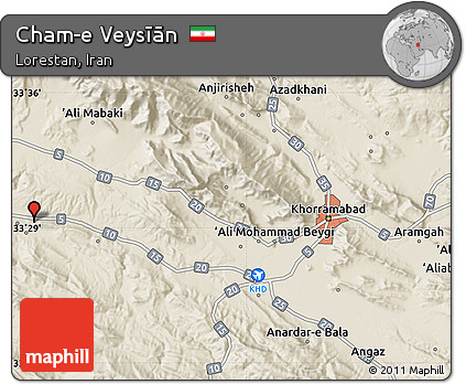 Shaded Relief Map of Cham-e Veysīān
