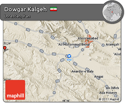 Shaded Relief Map of Dowgar Kalgeh