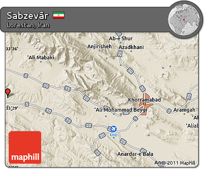 Shaded Relief Map of Sabzevār