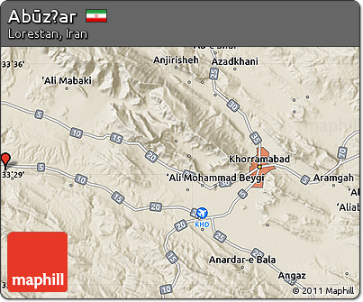 Shaded Relief Map of Abūz̄ar