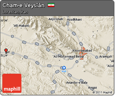 Shaded Relief Map of Cham-e Veysīān