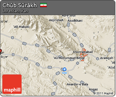 Shaded Relief Map of Chūb Sūrākh
