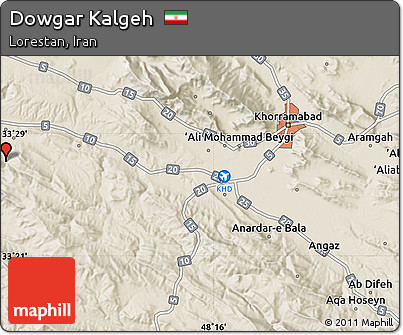 Shaded Relief Map of Dowgar Kalgeh