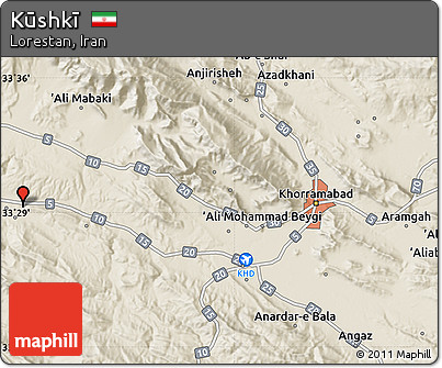 Shaded Relief Map of Kūshkī