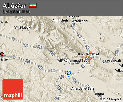 Shaded Relief Map of Abūz̄ar