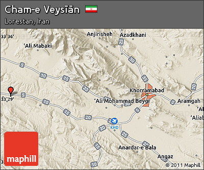 Shaded Relief Map of Cham-e Veysīān