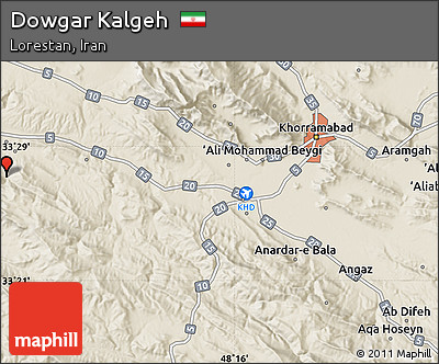 Shaded Relief Map of Dowgar Kalgeh
