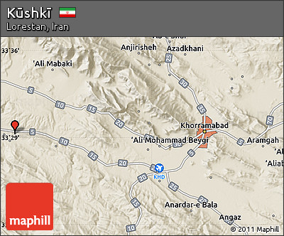Shaded Relief Map of Kūshkī