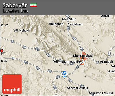 Shaded Relief Map of Sabzevār