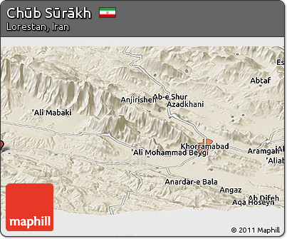 Shaded Relief Panoramic Map of Chūb Sūrākh