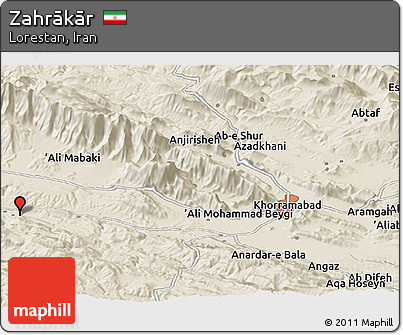 Shaded Relief Panoramic Map of Zahrākār