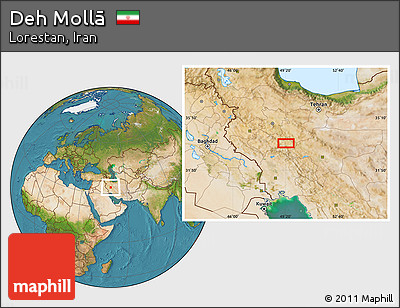 Satellite Location Map of Deh Mollā