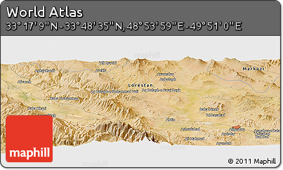 Satellite Panoramic Map of the Area around 33° 32' 52" N, 49° 22' 30" E