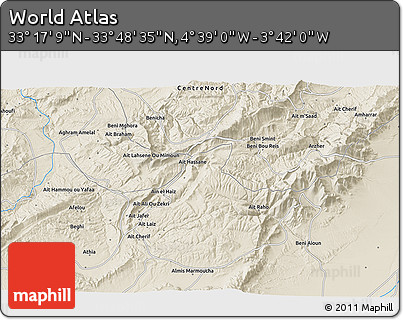 Shaded Relief 3D Map of the Area around 33° 32' 52" N, 4° 10' 30" W