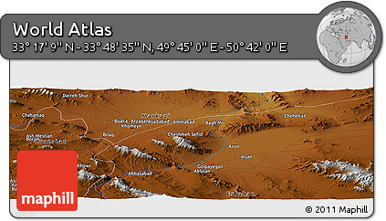 Physical Panoramic Map of the Area around 33° 32' 52" N, 50° 13' 30" E