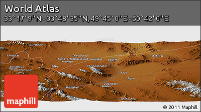 Physical Panoramic Map of the Area around 33° 32' 52" N, 50° 13' 30" E