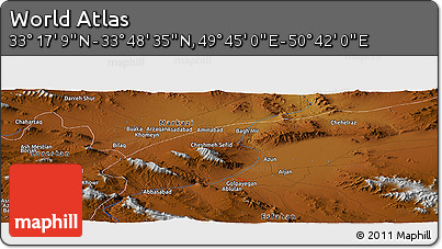 Physical Panoramic Map of the Area around 33° 32' 52" N, 50° 13' 30" E