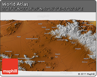 Physical 3D Map of the Area around 33° 32' 52" N, 51° 4' 30" E