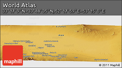 Physical Panoramic Map of the Area around 33° 32' 52" N, 52° 46' 29" E