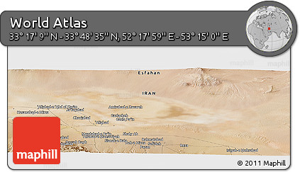 Satellite Panoramic Map of the Area around 33° 32' 52" N, 52° 46' 29" E