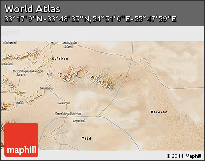 Satellite 3D Map of the Area around 33° 32' 52" N, 55° 19' 30" E