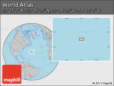 Gray Location Map of the Area around 33° 32' 52" N, 55° 10' 29" W