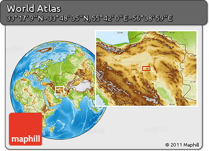 Physical Location Map of the Area around 33° 32' 52" N, 56° 10' 29" E