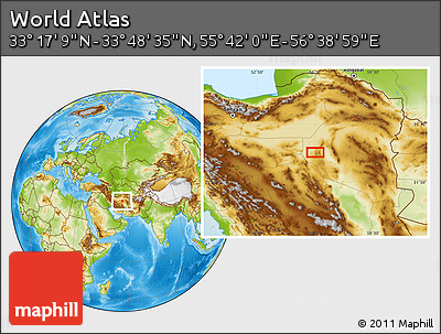 Physical Location Map of the Area around 33° 32' 52" N, 56° 10' 29" E