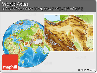 Physical Location Map of the Area around 33° 32' 52" N, 56° 10' 29" E