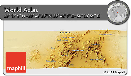 Physical Panoramic Map of the Area around 33° 32' 52" N, 56° 10' 29" E
