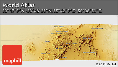 Physical Panoramic Map of the Area around 33° 32' 52" N, 56° 10' 29" E