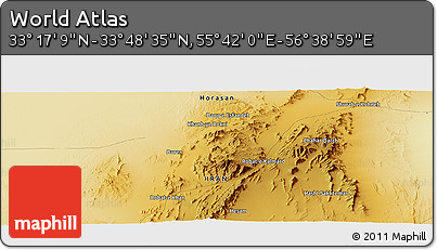 Physical Panoramic Map of the Area around 33° 32' 52" N, 56° 10' 29" E